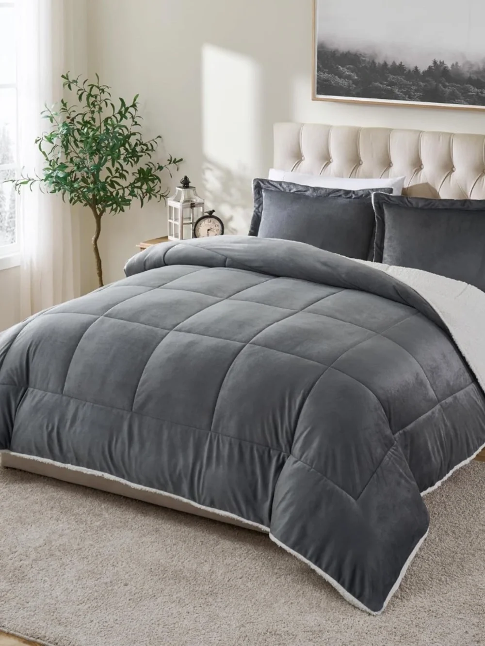 Cathay Home King Comforter Set:3-Piece Bedding Set, Pewter, King (102